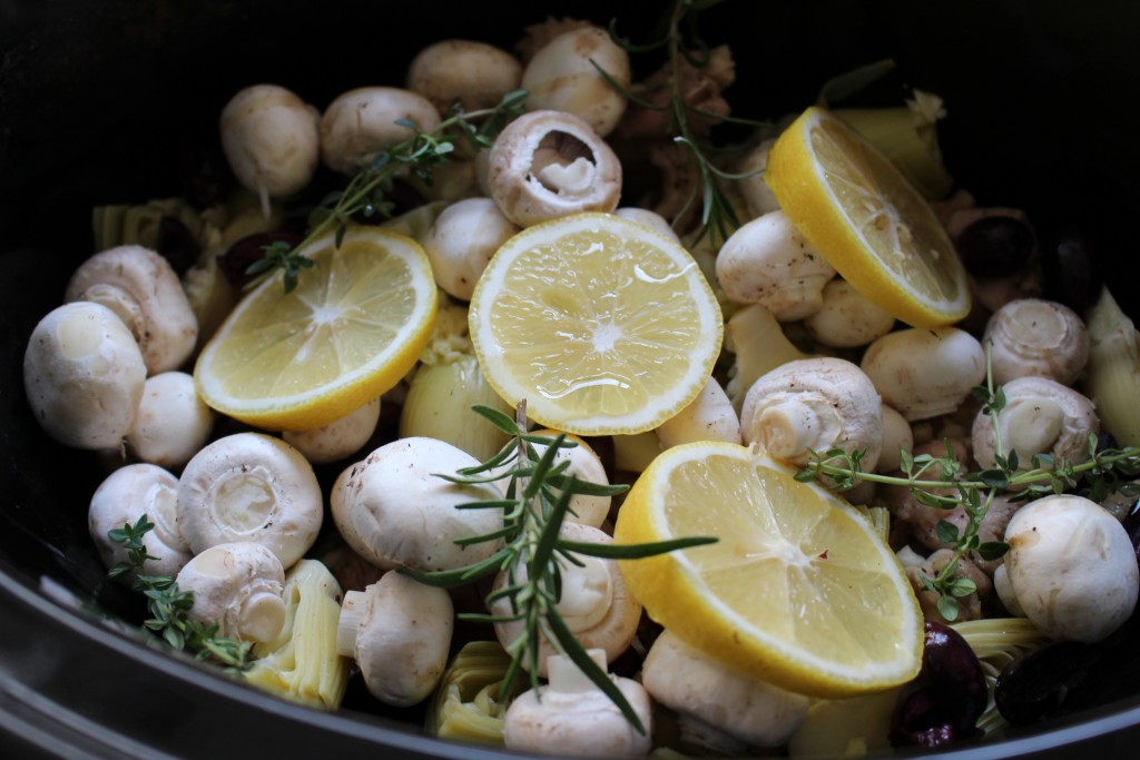 Crockpot Lemon Garlic Chicken with Artichokes and Fresh Herbs