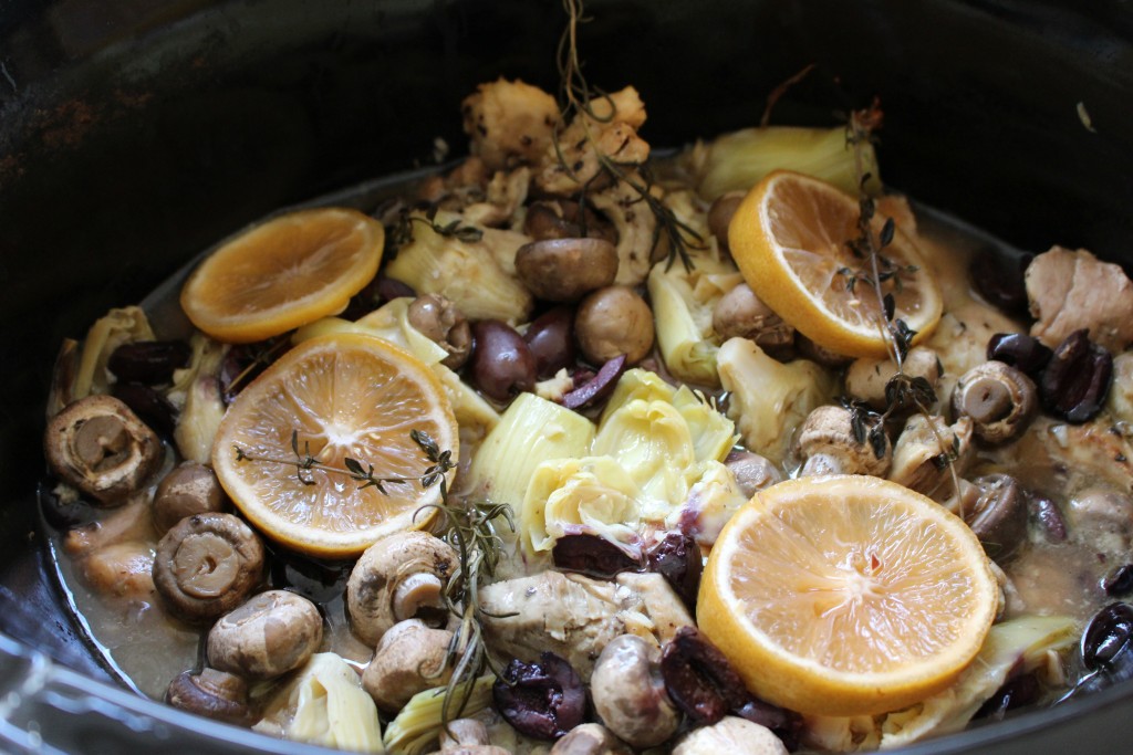 Crockpot Lemon Garlic Chicken with Artichokes and Fresh Herbs