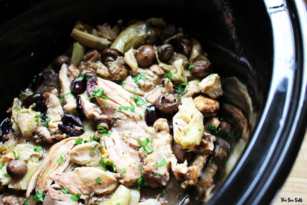 Crockpot Lemon Garlic Chicken with Artichokes and Fresh Herbs