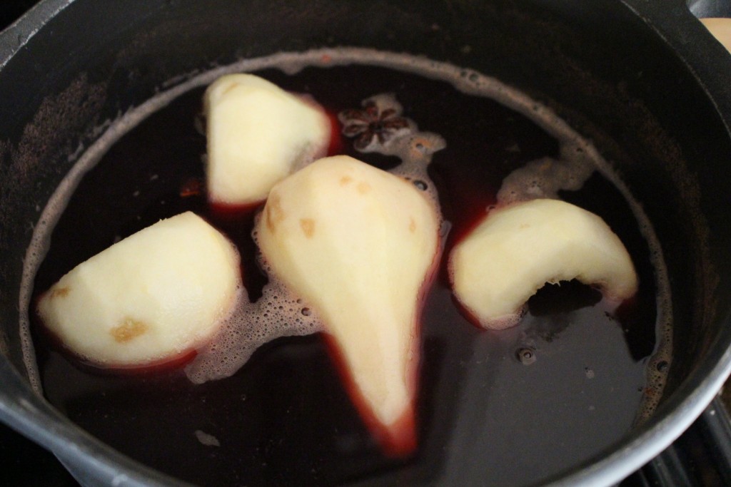 Spiced Red Wine Poached Pears filled with Mascarpone Cream
