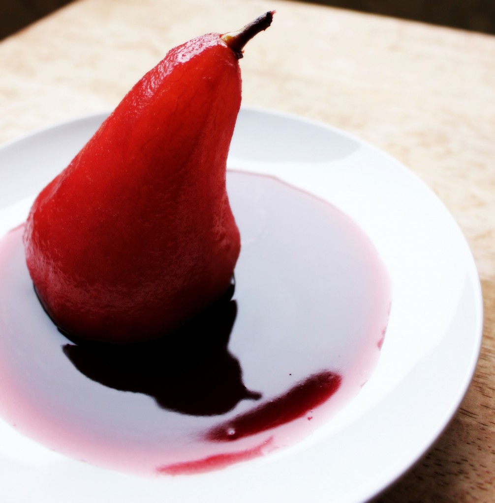 Spiced Red Wine Poached Pears filled with Mascarpone Cream