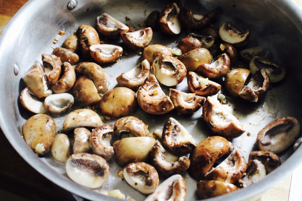 Chicken Sausage Skillet with Garlicky Spinach and Mushrooms