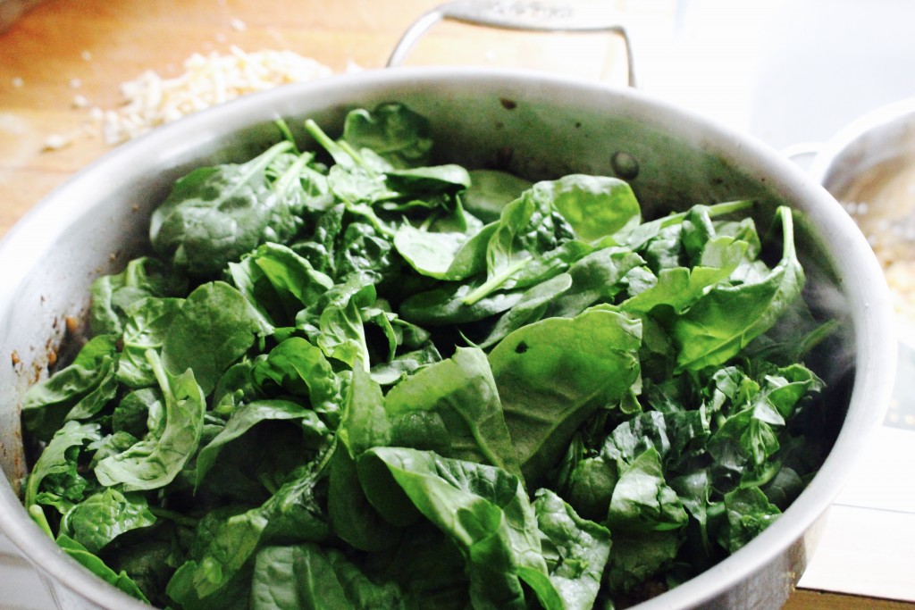 Chicken Sausage Skillet with Garlicky Spinach and Mushrooms