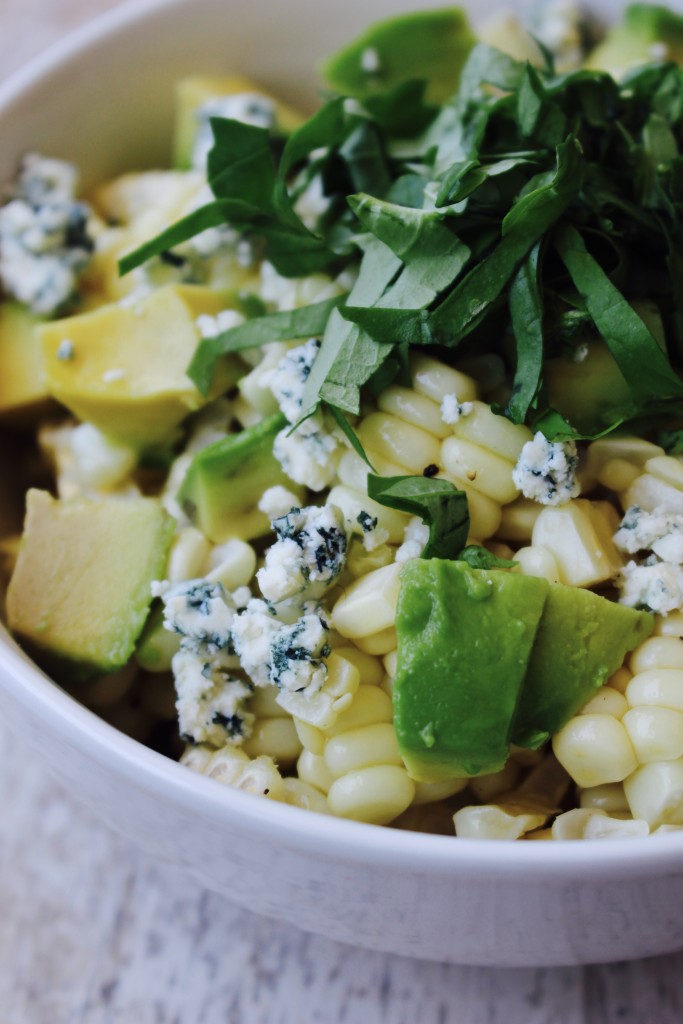 Corn Salad with Avocado, Blue Cheese and Basil