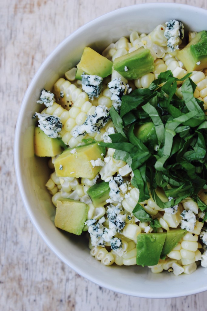 Corn Salad with Avocado, Blue Cheese and Basil