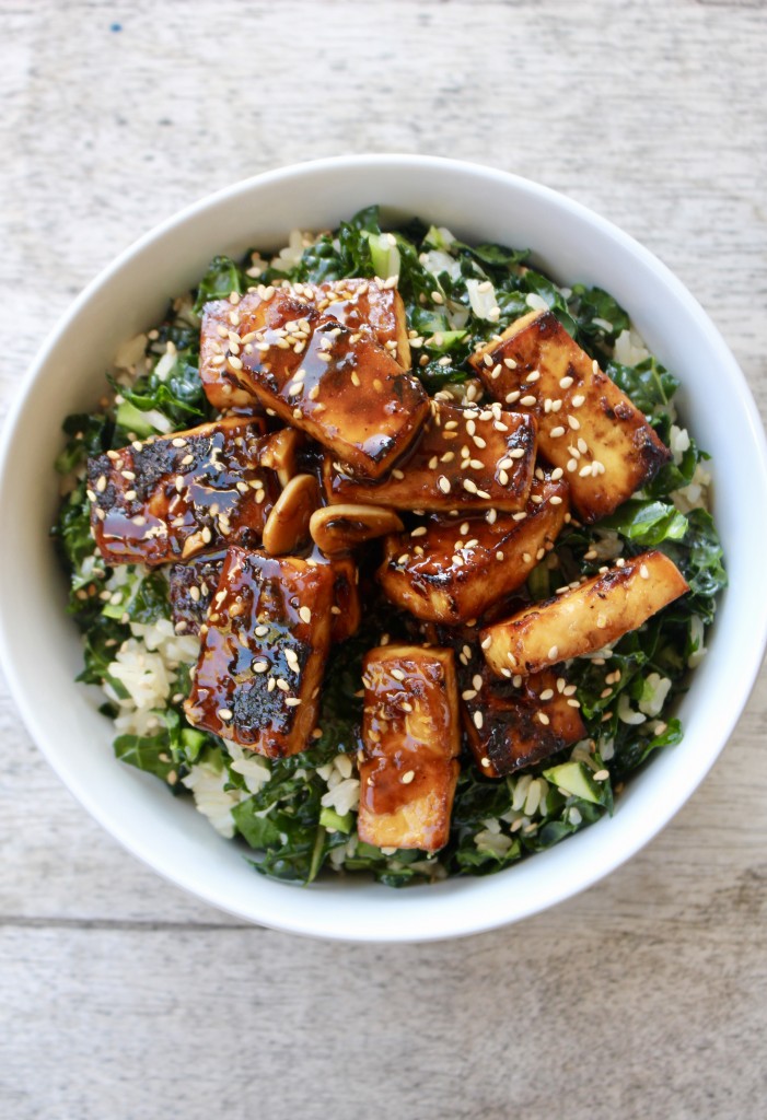 Sesame Ginger Tofu Bowl with Kale Rice