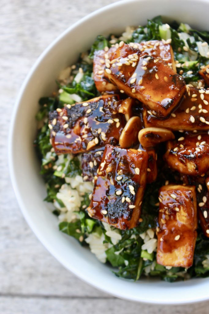 Sesame Ginger Tofu Bowl with Kale Rice