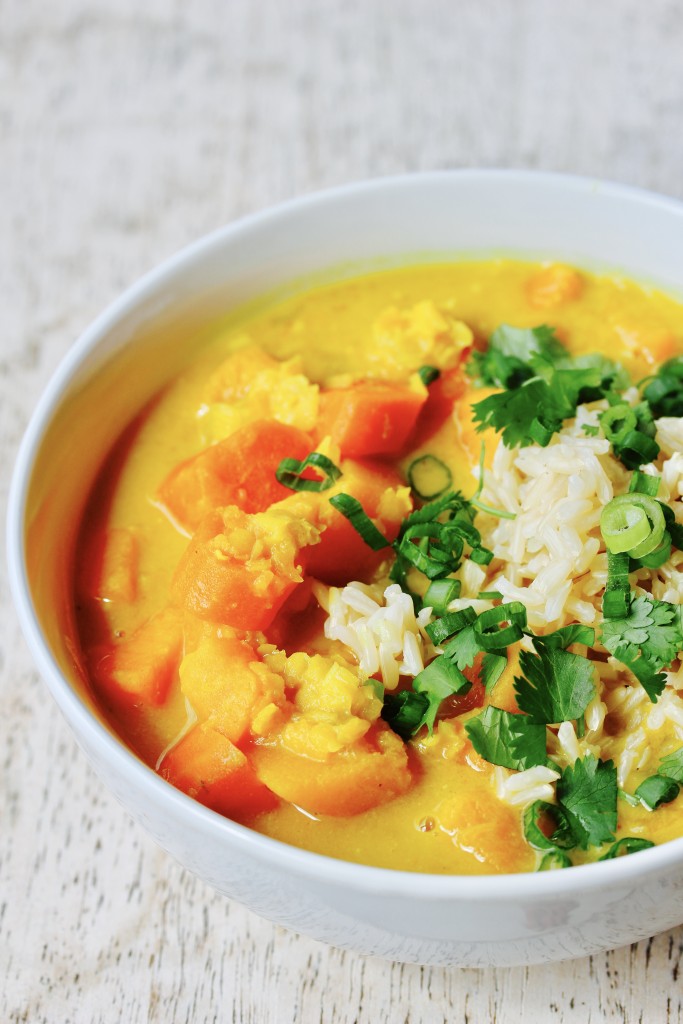 Golden Butternut Squash and Sweet Potato Soup with Red Lentils