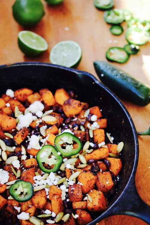Spicy Butternut Squash Skillet with Cotija and Pepitas